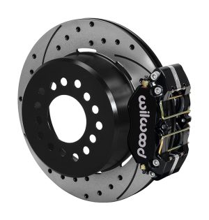 Wilwood Disc Brake Kit Rear, DynaPro Dust-Boot Caliper, Rear Parking Brake, 12'' Cross-drilled/Slotted Rotors, Black Calipers, Small Ford, Kit