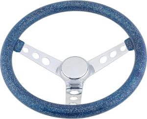 13 Inch Blue Metalflake 60s Style Steering Wheel, 3-1/2 Inch Dish